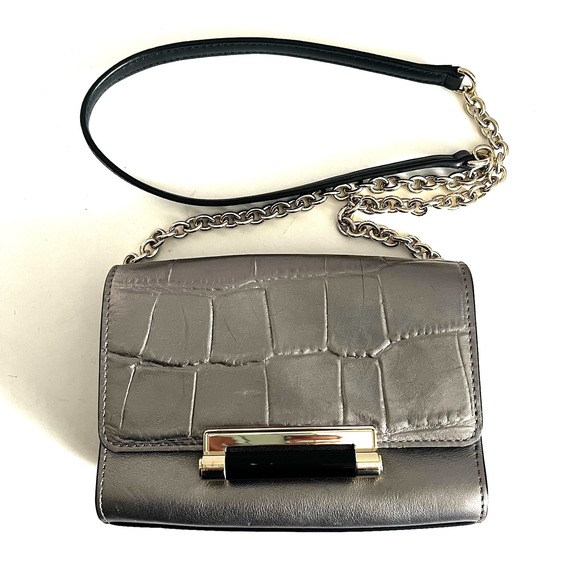 Diane Von Furstenberg‎ Micro Mini Crossbody Bag Shoulder Grey Croc Leather DVF - Picture 1 of 5